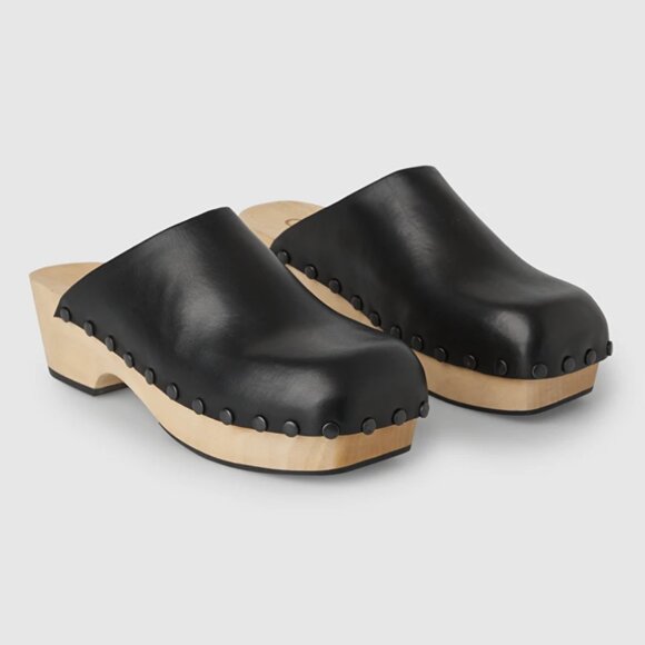 COS Napa Leather Clogs with Sustainab Wooden Sole with Tonal Studs Black Size 8 - Picture 1 of 9